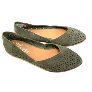 Toms Moss Green Slip-on Flats, size 6